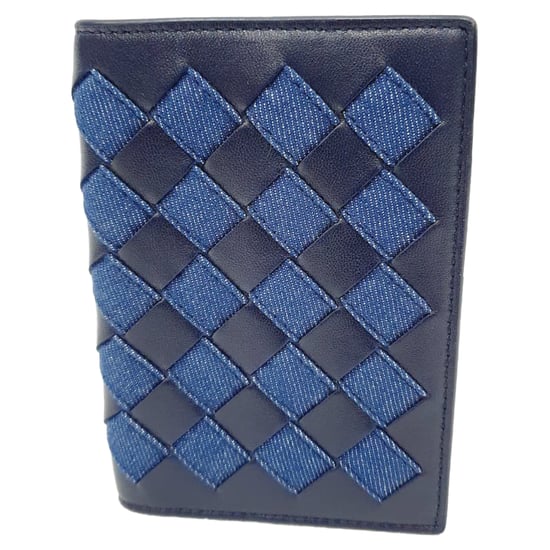Bottega Veneta Intrecciato Kleine Bi-Fold Portemonnee in Marineblauwe Denim en Leder - Image 1
