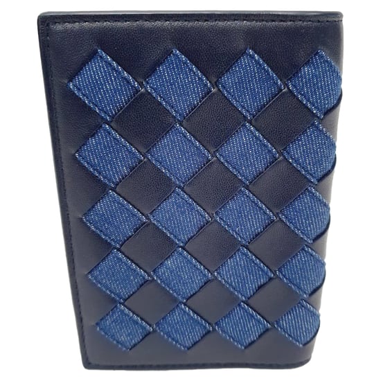Bottega Veneta Intrecciato Kleine Bi-Fold Portemonnee in Marineblauwe Denim en Leder - Image 2