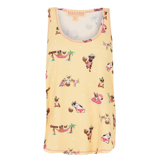PJ Salvage Mouwloze tanktop met hondenprint van modal voor dames (Geel) - Image 1