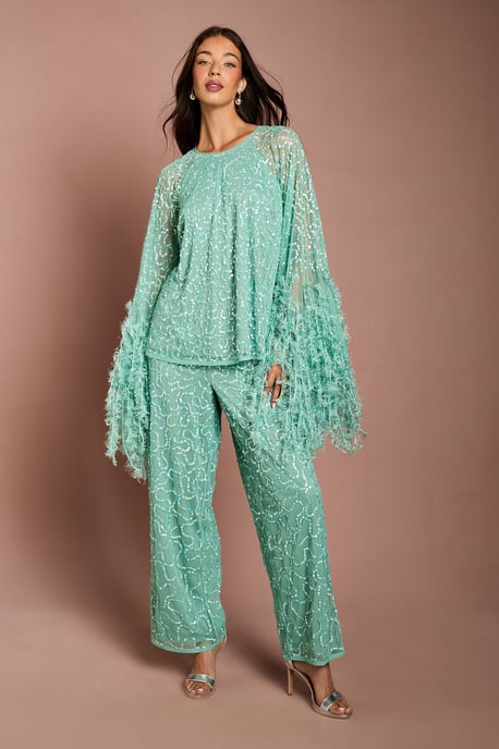 Sequin And Feather Trim Cape Top - Image 2