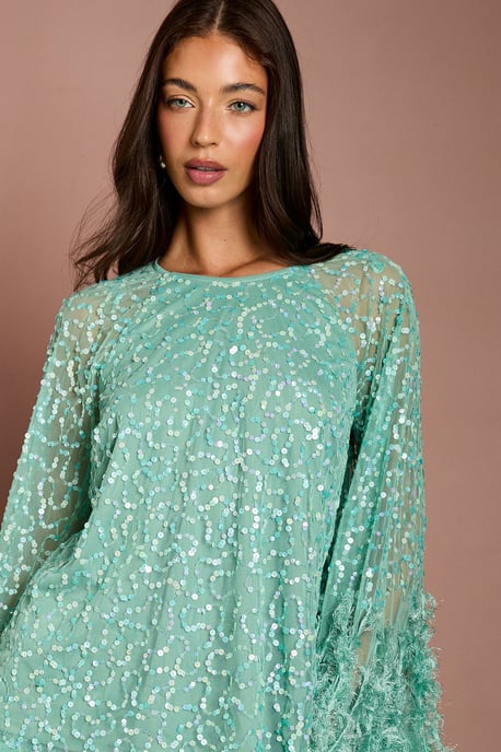 Sequin And Feather Trim Cape Top - Image 3