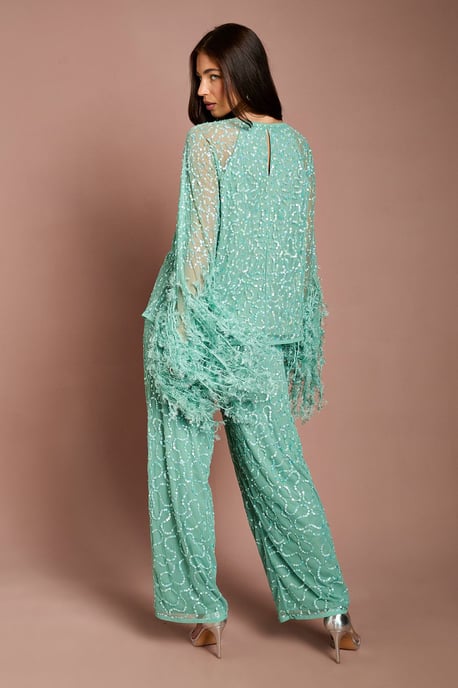 Sequin And Feather Trim Cape Top - Image 4