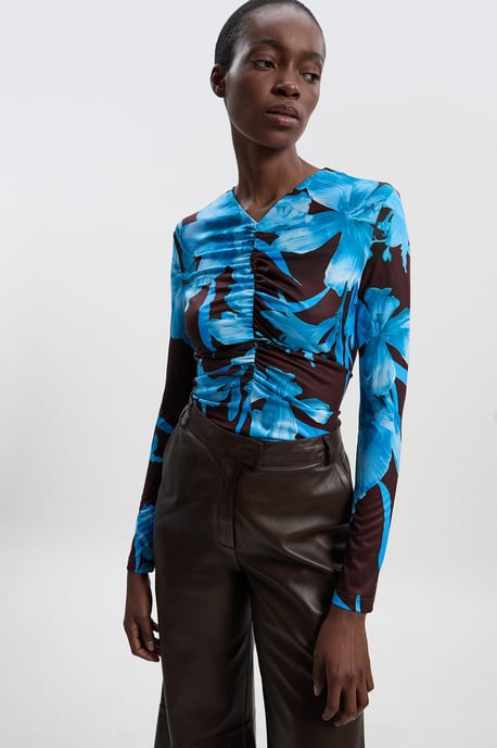 Floral Print Crepe High Neck Top - Image 1