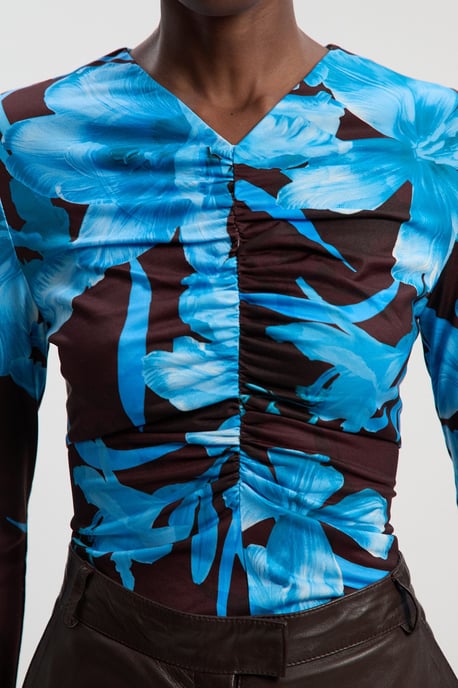 Floral Print Crepe High Neck Top - Image 3