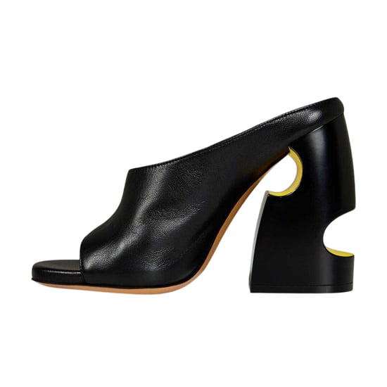 Off White Dames/Dames Uitgesneden Leren Hoge Blokhak Muiltjes (ZWART/GEEL) - Image 2