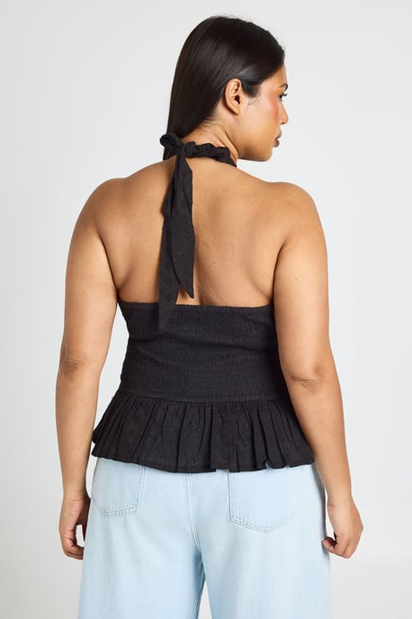 Plus Broidery Shirred Halterneck Top - Image 2