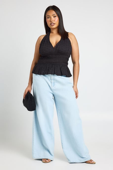 Plus Broidery Shirred Halterneck Top - Image 3