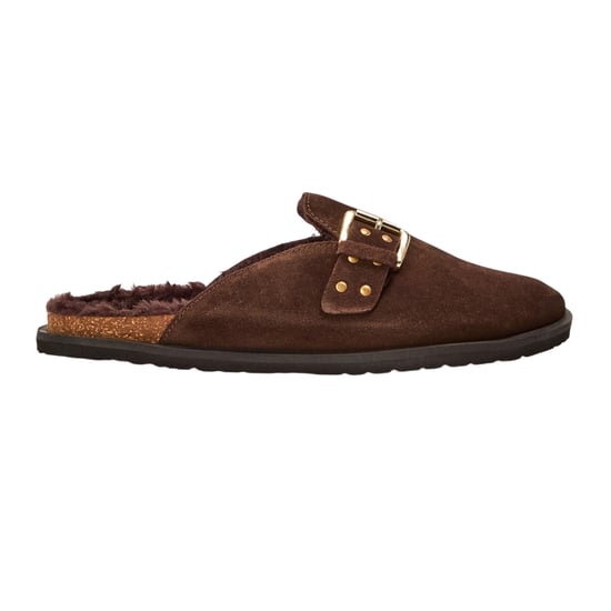 Steve Madden Damesclogs van suède met gesp in de kleur Evergreen (Bruin) - Image 1