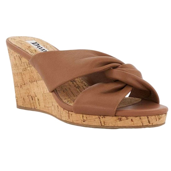 Dune London Lädersandaler med vridna knutar och kilklack för kvinnor/damer (Tan) - Image 4