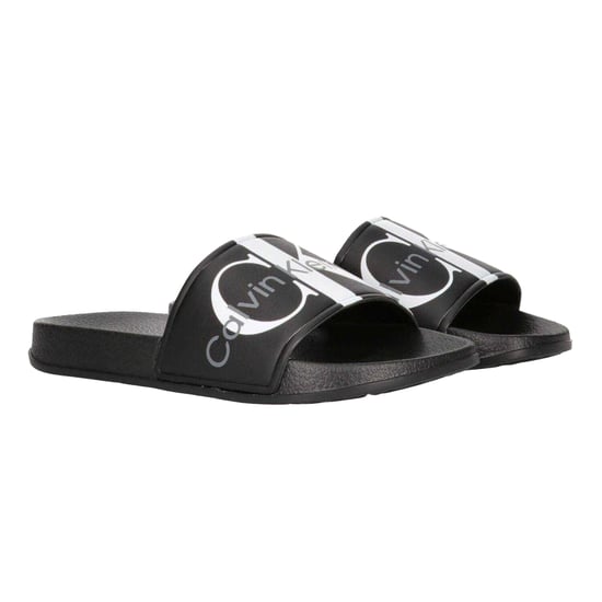 Calvin Klein Unisex Adult Logo Open Toe Flat Slides (Zwart) - Image 3