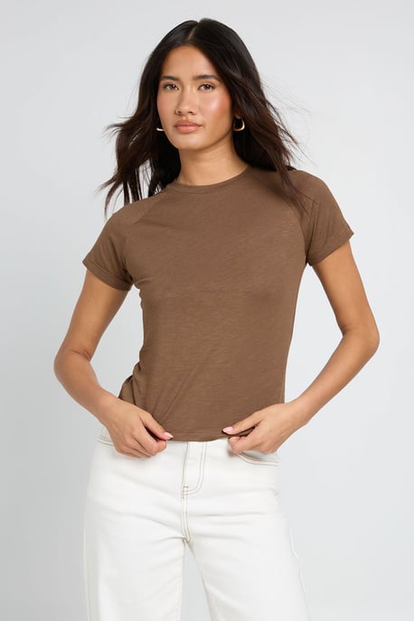 Slub Raglan Sleeve Fitted Top - Image 1