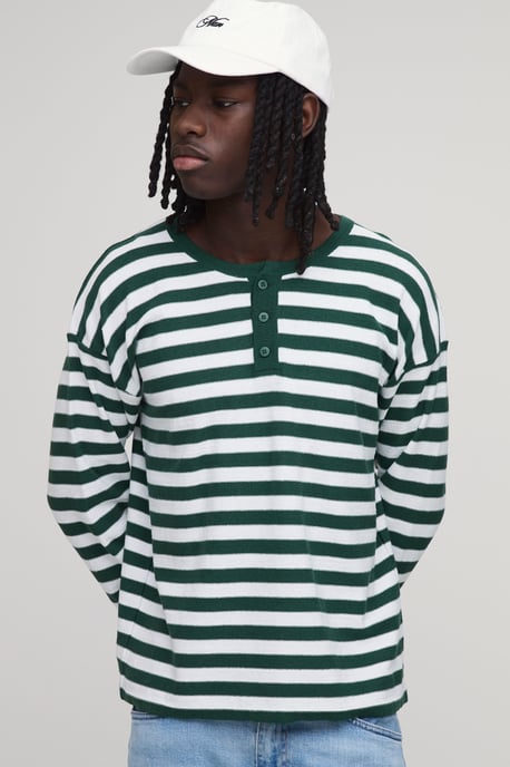 Regular Fit Henley Striped Knitted Long Sleeve T-Shirt - Image 1