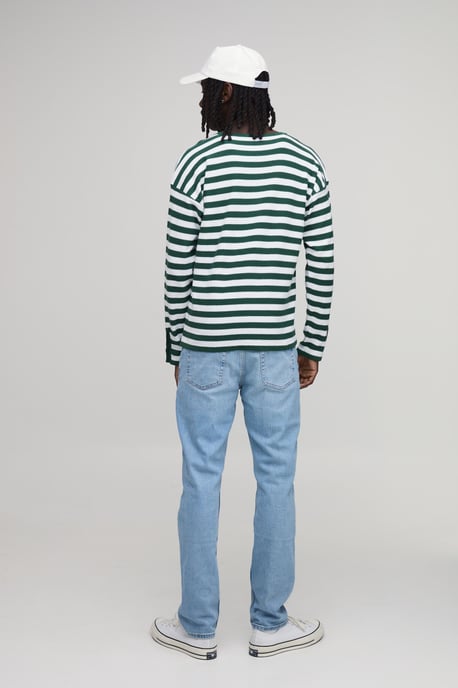 Regular Fit Henley Striped Knitted Long Sleeve T-Shirt - Image 2