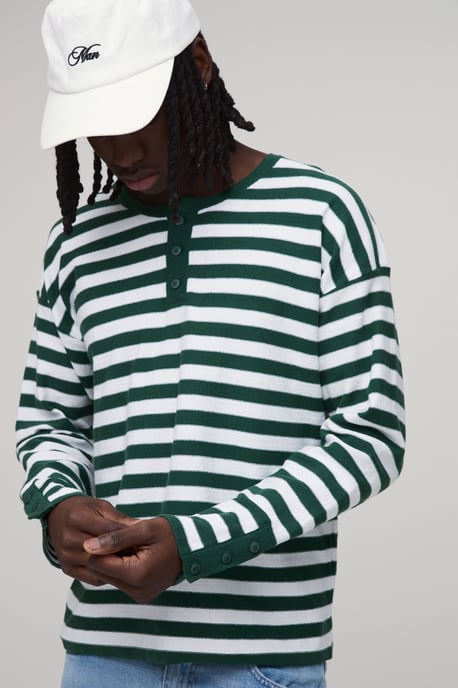 Regular Fit Henley Striped Knitted Long Sleeve T-Shirt - Image 3