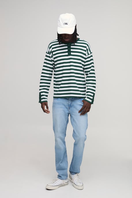 Regular Fit Henley Striped Knitted Long Sleeve T-Shirt - Image 4