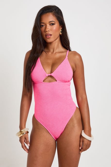 Plunge Keyhole Cut Out Crinkle Swimsuit - Image 1