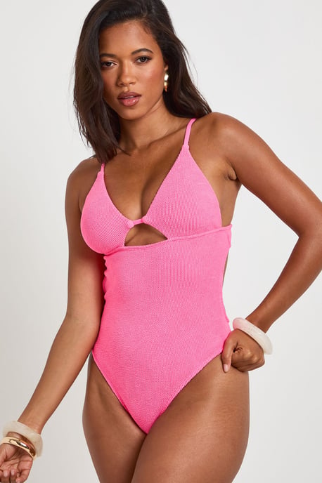 Plunge Keyhole Cut Out Crinkle Swimsuit - Image 3