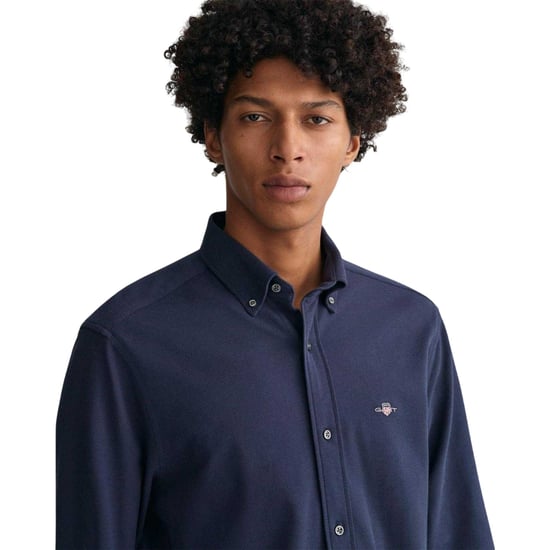 Gant Herenoverhemd van katoenpiqué met normale pasvorm en knoopsluiting (Marine) - Image 3