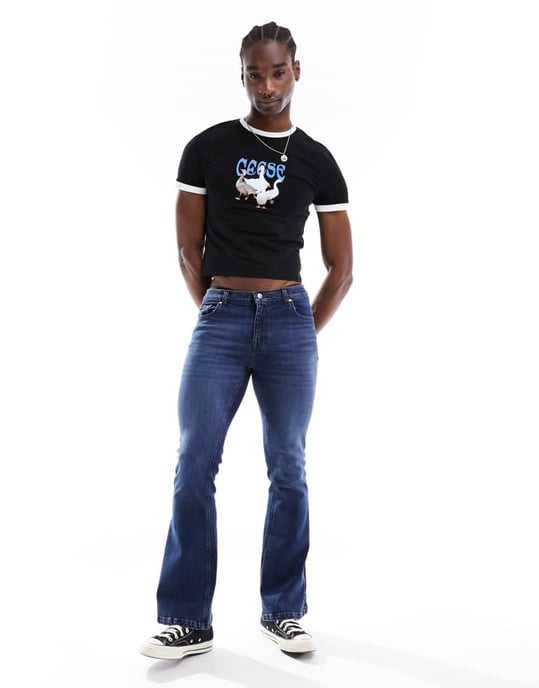 ASOS DESIGN stretch flare jeans in dark wash blue - Image 2
