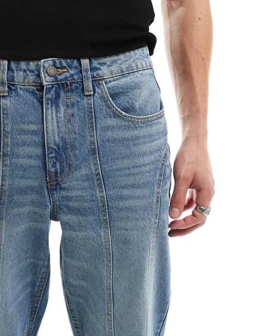 ASOS DESIGN vida flare-jeans med paneldetaljer i mellanfärgad blå - Image 2