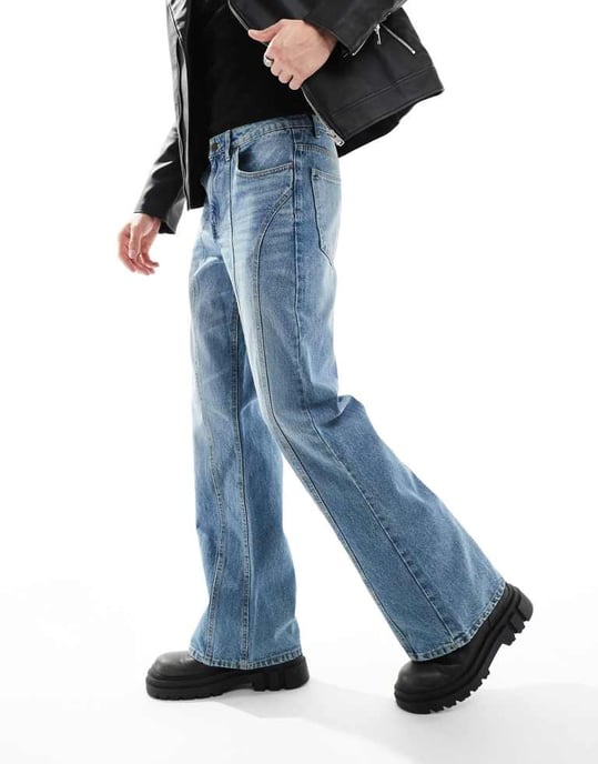 ASOS DESIGN vida flare-jeans med paneldetaljer i mellanfärgad blå - Image 4