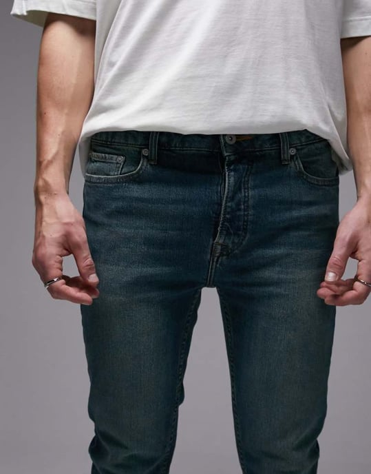 Topman stretch skinny jeans in mid wash green tint - Image 4
