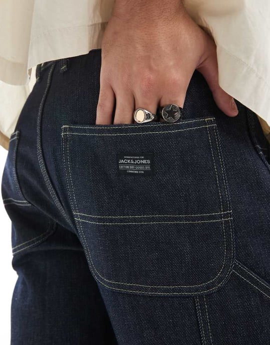 Jack & Jones Eddie loose fit carpenter jean in dark indigo - Image 4