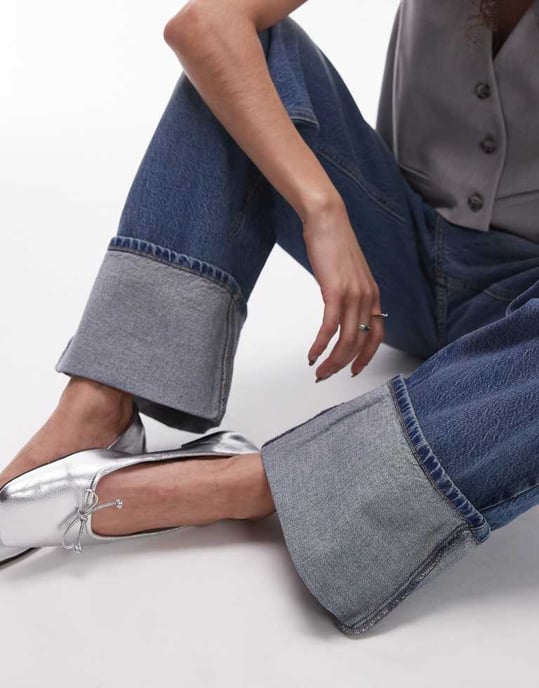 Topshop jeans med uppvikt kant i djup blå - Image 3