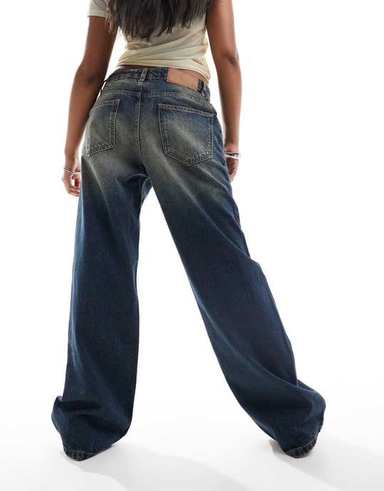 Reclaimed Vintage low rise baggy wide jean in mid blue wash - Image 2