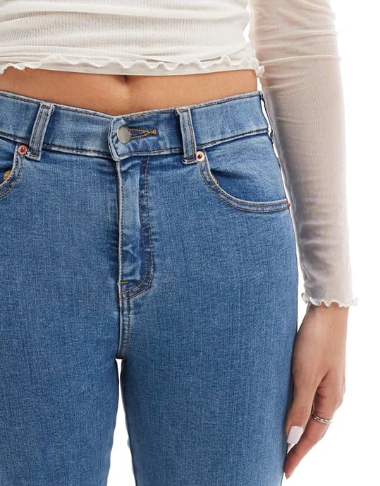 Dr Denim Lexy straight mid waist slim straight leg in pyke mid blue plain wash - Image 2