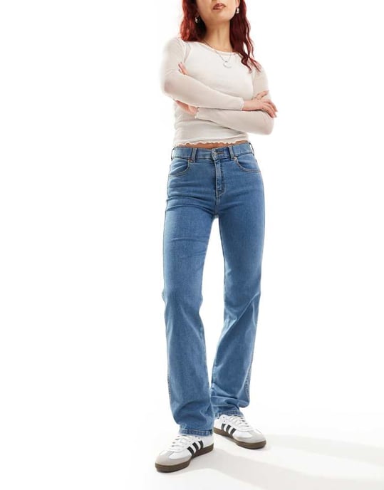 Dr Denim Lexy straight mid waist slim straight leg in pyke mid blue plain wash - Image 3