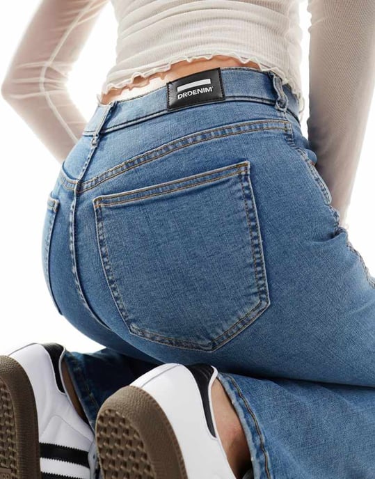 Dr Denim Lexy straight mid waist slim straight leg in pyke mid blue plain wash - Image 4
