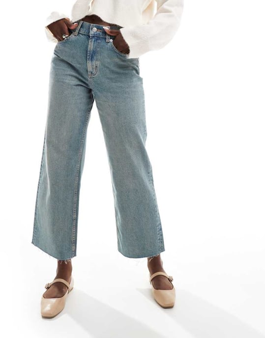 ASOS DESIGN ankellång raka jeans i vintagetvätt - LBLUE - Image 3