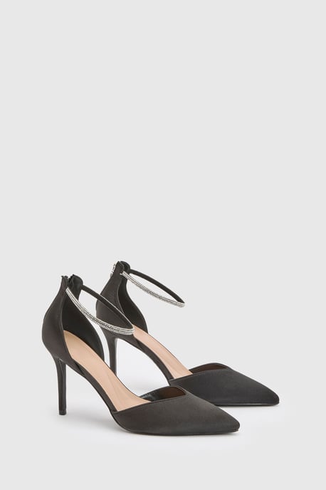 Sicily Satin Diamante Ankle Strap Comfort Sock Pointed Court Shoes - Image 3