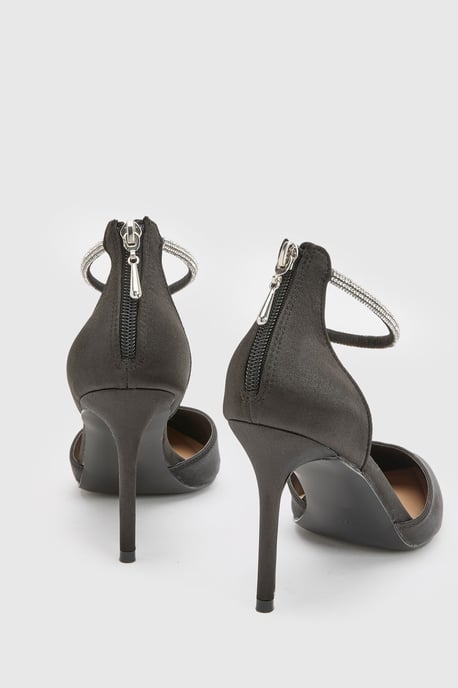 Sicily Satin Diamante Ankle Strap Comfort Sock Pointed Court Shoes - Image 4