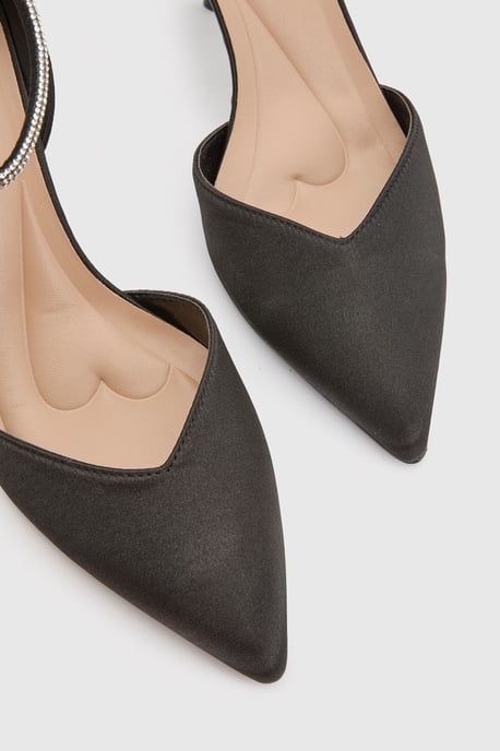 Sicily Satin Diamante Ankle Strap Comfort Sock Pointed Court Shoes - Image 5