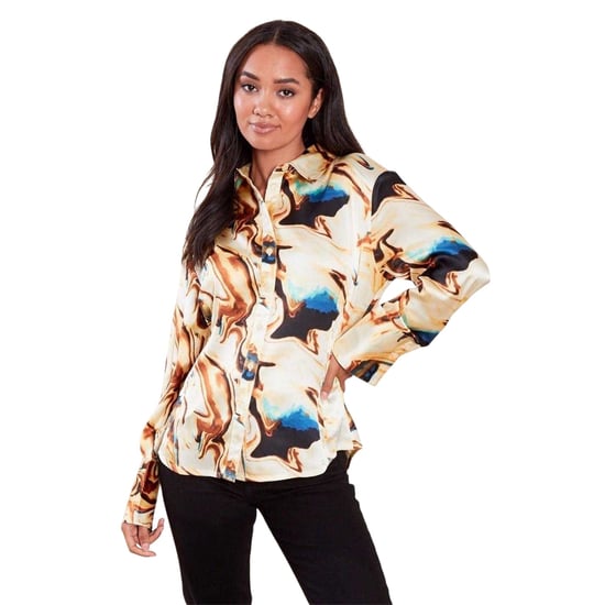 Influence Dames-shirt met lange mouwen, marmerpatroon, standaardpasvorm (Oranje) - Image 1