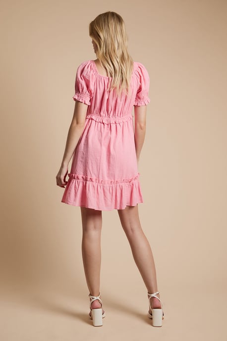 Tie Detail Puff Sleeve Cotton Mini Dress - Image 3