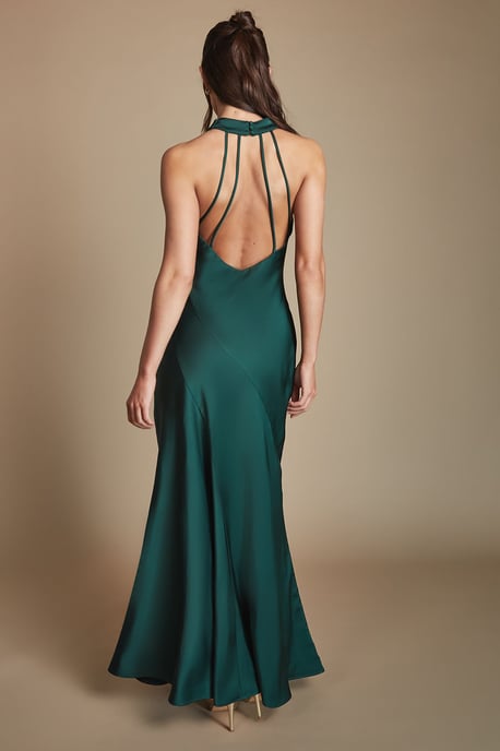 Emerald Cowl Halterneck Satin Maxi Bridesmaid Dress - Image 3