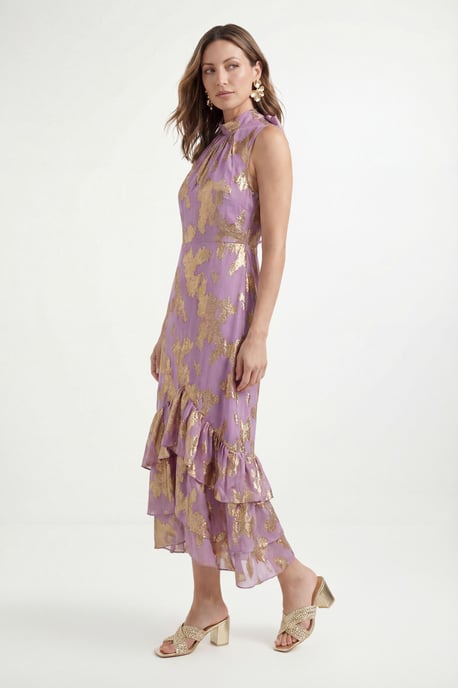 Petite Metallic Ruffle Hem Maxi Dress - Image 1