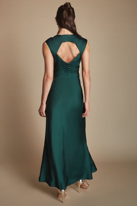 Emerald Satin Open Back Detail Maxi Bridesmaid Dress - Image 3