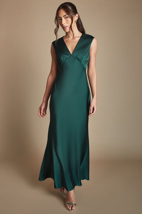 Emerald Satin Open Back Detail Maxi Bridesmaid Dress - Image 4