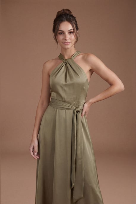 Coast Honoured Petite Twist Halterneck Satin Maxi Bridesmaid Dress - Image 4
