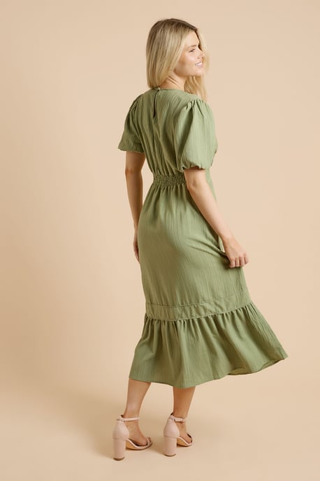 Bubble Sleeve Trim Detail Midi Dress - Image 3