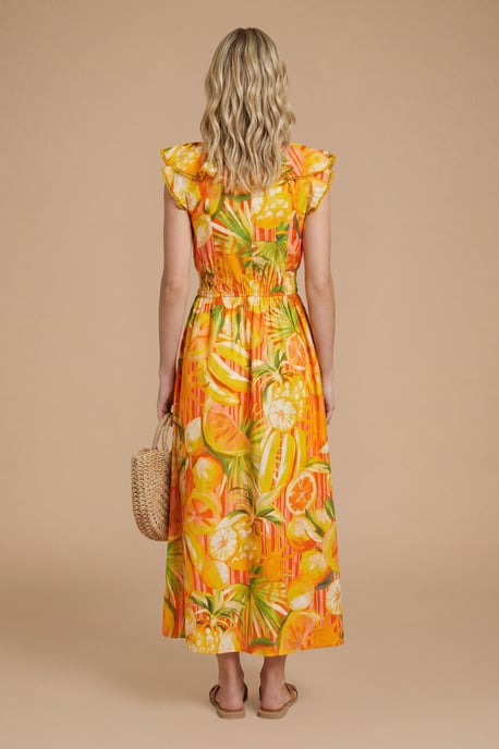 Fruit Frill Neckline Lace Detail Printed Midi Dress - Image 2