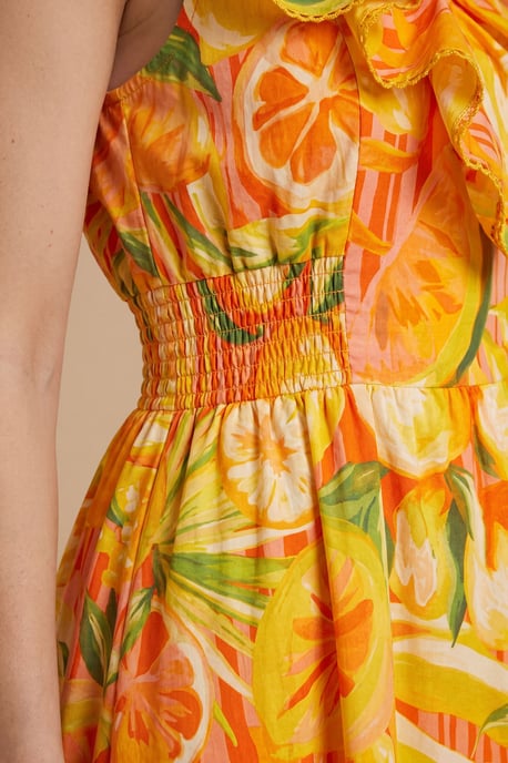 Fruit Frill Neckline Lace Detail Printed Midi Dress - Image 3