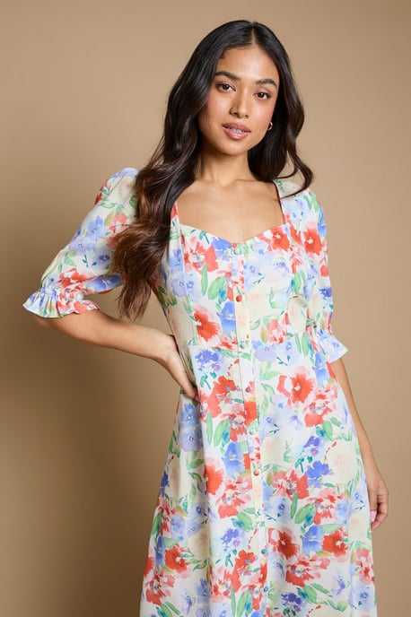Petite Floral  Button Through Midi Dress - Image 4