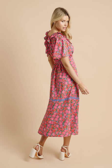 Multi Angel Sleeve Frill Neckline Lace Trim Midaxi Dress - Image 3