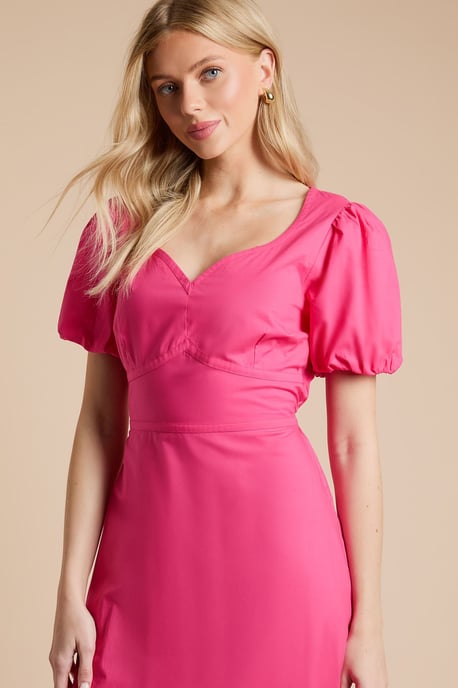 Contrast Stitch Detail Sweetheart Poplin Midi Dress - Image 3