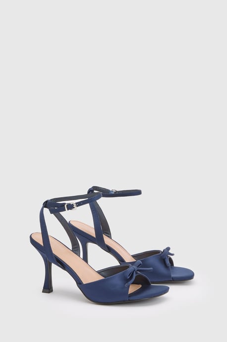 Emma Satin Bow Detail High Heeled Sandals - Image 3